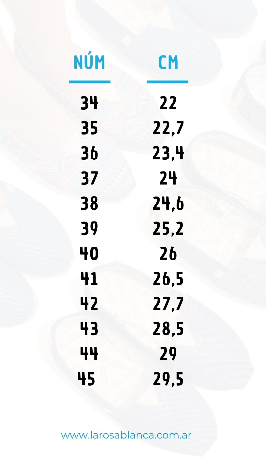 Tabla de talles Alpargatas